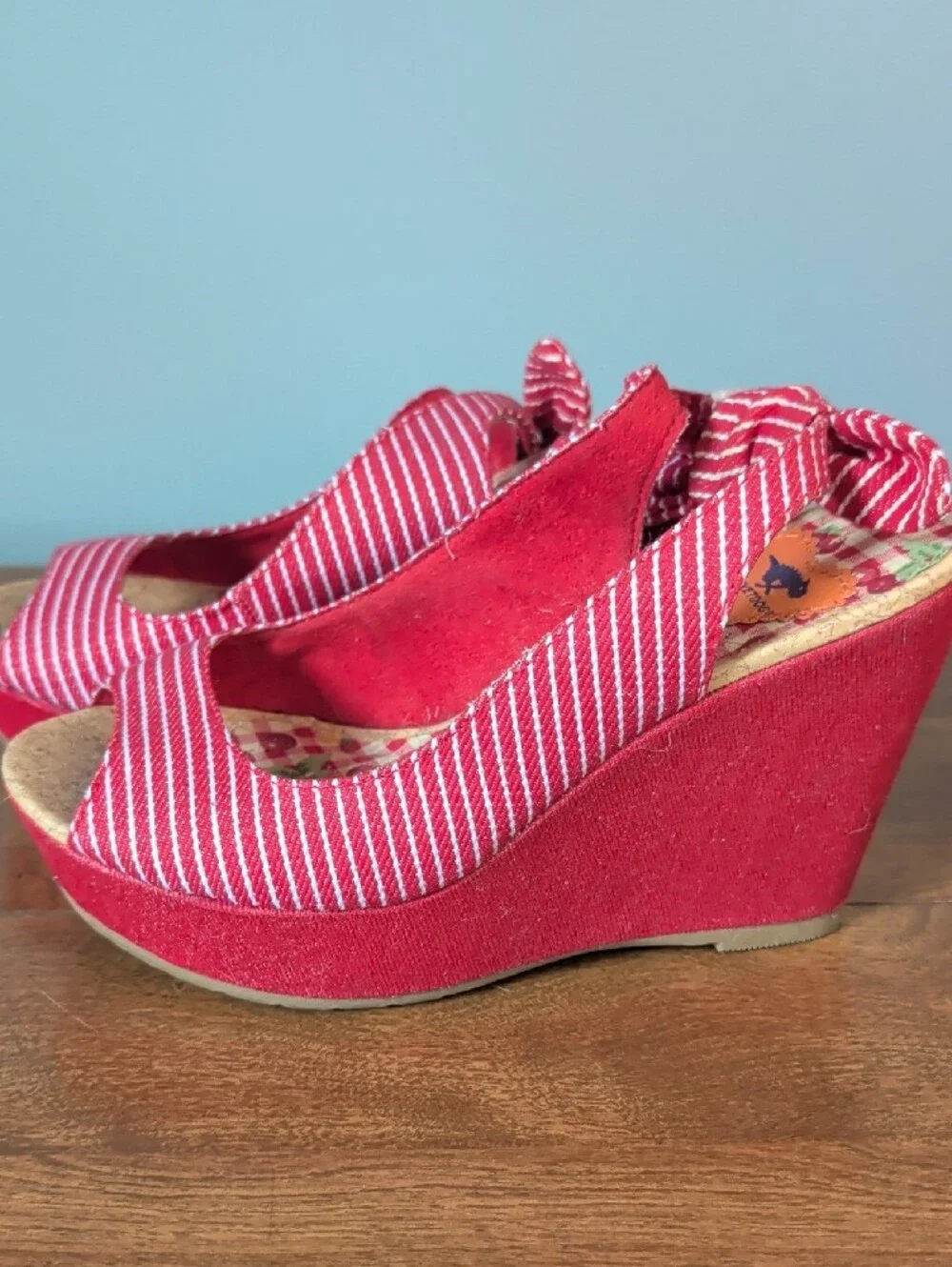 Rocket Dog Red Striped Peep-Toe Wedge Sandals